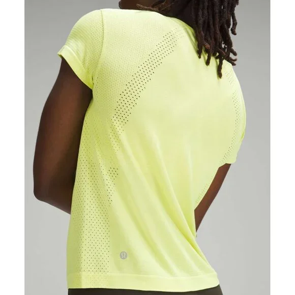 Size 4 Lululemon Train to be Short Sleeve Shirt Neon Electric Lemon Yellow - Picture 4 of 7